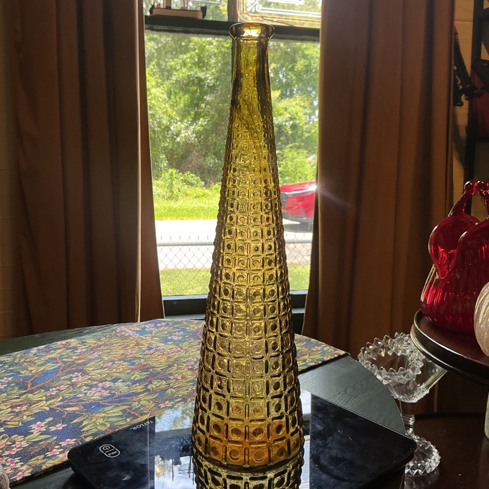 Empoli Amber Glass Genie Bottle 15.5" Vintage Italian Mid Century Modern Vase